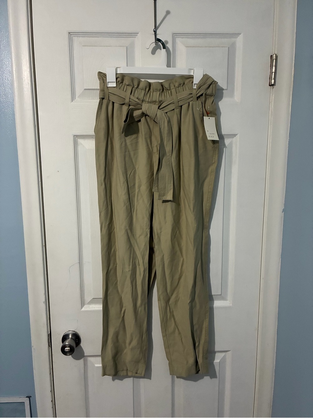 a new day Olive Paperbag Waist Cropped Trousers with Tie